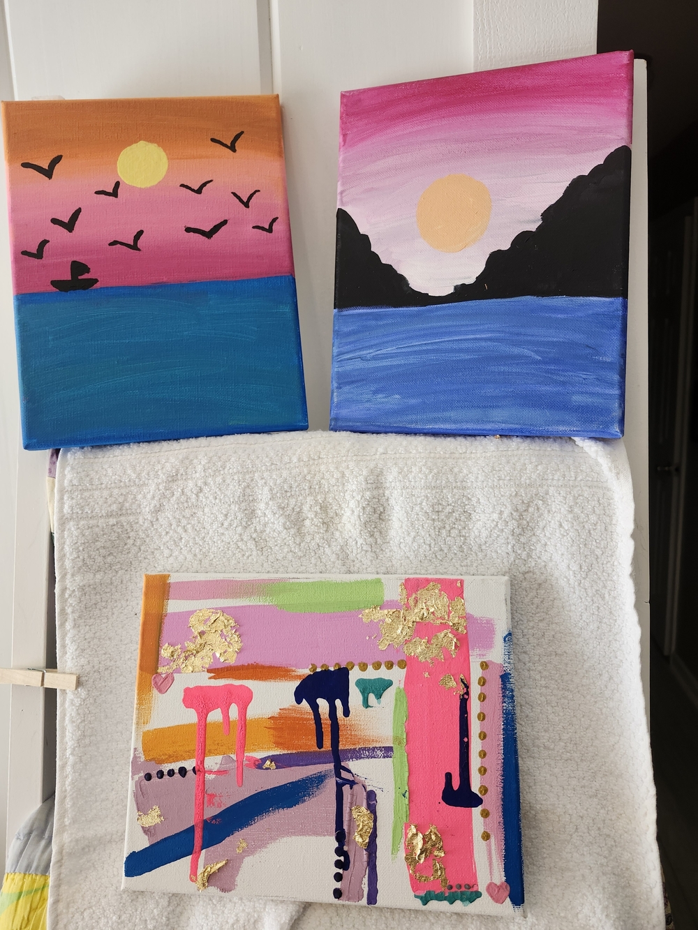 Assorted Pink and Blue Abstract Canvas Art Set